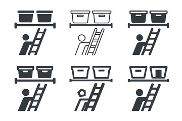 Overhead Storage Logos. Using overhead storage racks in the garage. Set Logo of Using overhead storage racks in the garage: ladder reaching an overhead rack