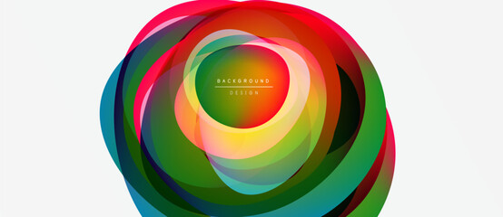 Obraz premium Abstract colorful layers form circular design. Vibrant hues blend, creating dynamic visual impact. Modern aesthetic, clean presentation.