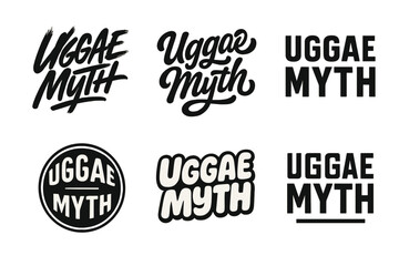 Harmonious Lettering Variations. Uggae Myth. Set lettering. harmonious lettering variations of the same emblematic concept, each with different artistic
