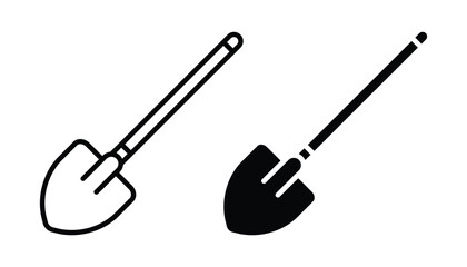 Black and White Shovels Icons for Gardening and Construction Use