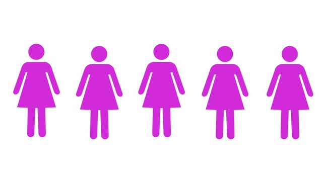 Animated row of purple female icons or user symbols on a white background. Great for diversity, gender representation, or social network analysis.