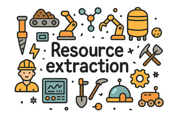Resource Extraction Doodle. Resource extraction. Hand-drawn doodle illustration of Resource extraction. Drill,