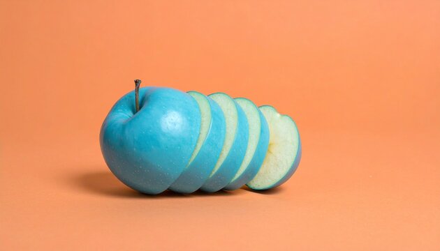Sliced blue apple on an orange background, creating a visually striking and unusual food image.