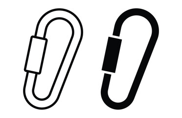 Outline and Filled Icons of a Carabiner Clip for Outdoor Activities
