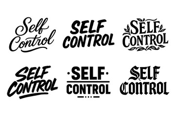 Self-Control Lettering Variations. Self-control. Set lettering. harmonious lettering variations of the same emblematic concept, each with different artistic