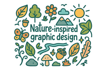 Naklejka premium Nature Doodle Design. Nature-inspired graphic design. Hand-drawn doodle illustration of nature-inspired