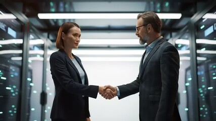 Business handshake in data center. (3) - Powered by Adobe