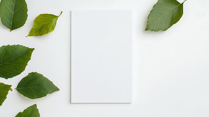 Elevate your message with nature's touch! This blank card, bordered by fresh green leaves, offers a serene and inviting canvas for your creativity and personalized notes.