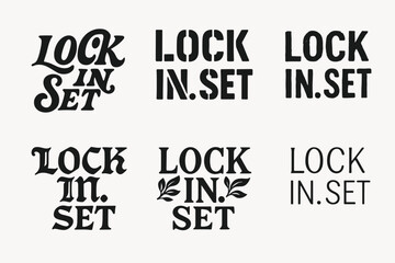 Obraz premium Diverse Lettering Styles. Lock in. Set lettering. harmonious lettering variations of the same emblematic concept, each with different artistic interpretation