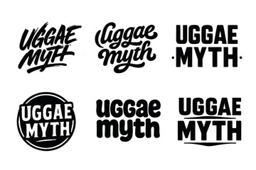Harmonious Lettering Variations. Uggae Myth. Set lettering. harmonious lettering variations of the same emblematic concept, each with different artistic