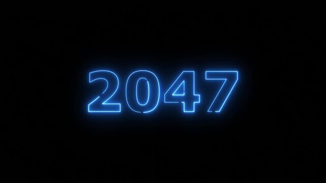2047 Sal neon number text icon background animation. Happy new year 2047 background 4k video.