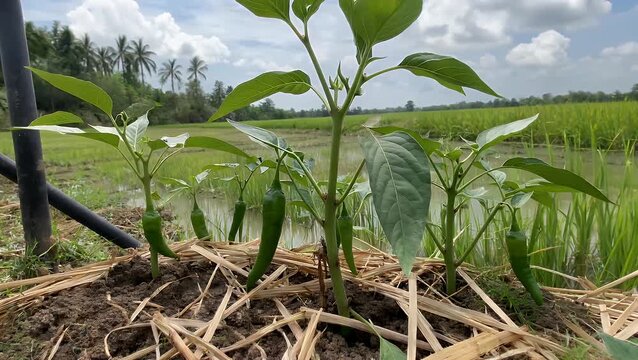 Process of Cultivating Chili Pepper Plants Within a Flooded Paddy Field for