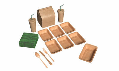 Eco Fast Food set Food and Drinks White Background