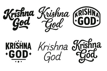 Krishna Lettering Artistry. Krishna God. Set lettering. harmonious lettering variations of the same emblematic concept, each with different artistic