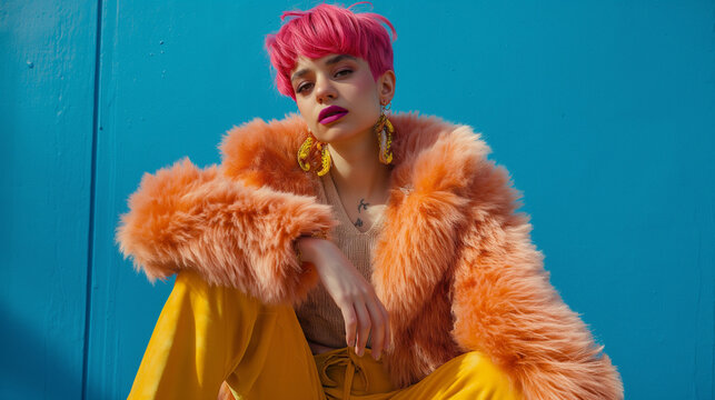 A girl in a fur coat, showcasing her simple and effortless personal style.