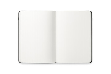 Open blank notebook with empty white pages for writing and design on a transparent background