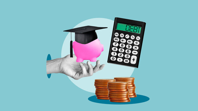 University debt and Study cost or education expense concept. University tuition fee or Saving for school