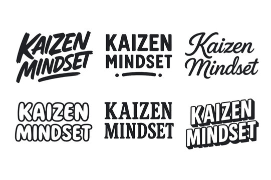 Diverse Lettering Styles. Kaizen mindset. Set lettering. harmonious lettering variations of the same emblematic concept, each with different artistic