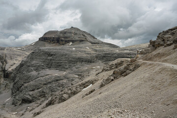 High Mountain Vista of Rocky Pordoi In The Dolomites, Italy