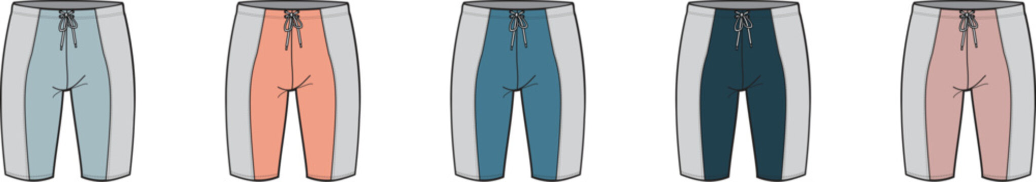 Fashion design template of men's fleece joggers in multiple color options. Sportswear apparel flat sketch vector set for clothing collection