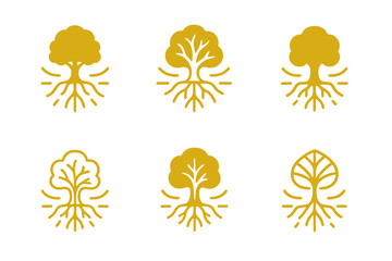 Obraz premium Plant Energy Icons. How plants make their food. Icon set. Set Logo of how plants make their food: tree with glowing energy lines. harmonious logo variations of