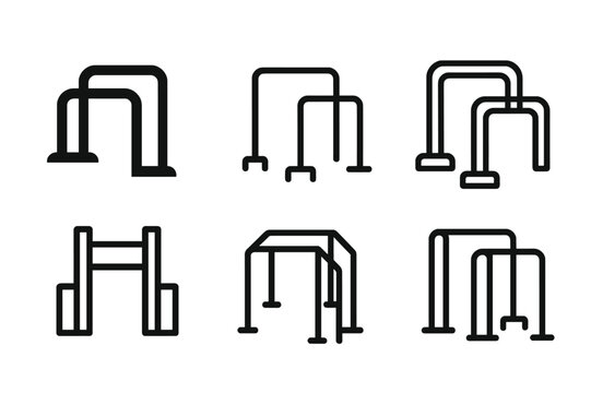 Jungle Gym Logos. jungle gym bar. Set Logo of jungle gym bar: parallel bars station. Icon set. harmonious logo variations of the same emblematic concept, each