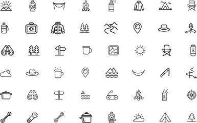 Collection of hiking thin line icon set. hiking vector icons. editable stroke	