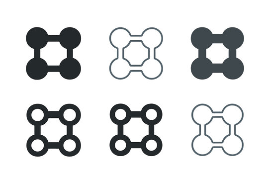 OOP Logo Variations. Object-oriented programming (OOP) chart. Set Logo of OOP: method interaction diagram. Icon set. harmonious logo variations of the same