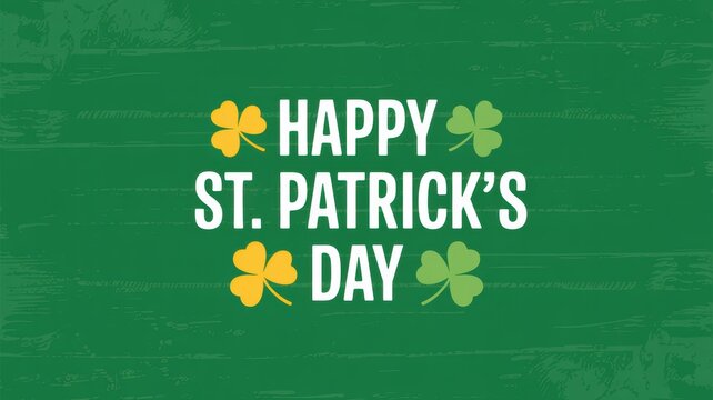 Happy st patrick's day message with shamrocks on a green background perfect for holiday greetings - Powered by Adobe