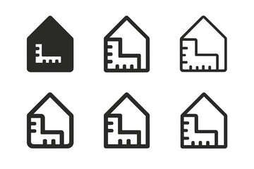 Fototapeta premium Room Design Logos. Room layouts and space optimization. Set Logo of room layouts and space optimization: ruler and square forming home shape. Icon set.