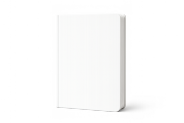 Minimalist blank white book or notebook mockup standing on side, closed diary template, transparent background
