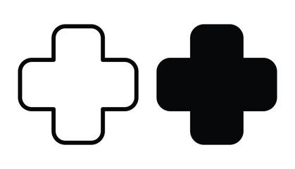 Minimalist Symbol of Medical Cross in Black and White for Health Concept