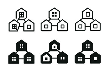 Fototapeta premium Remote Work Logos. Remote work hubs. Set Logo of remote work hubs: connected home offices network. Icon set. harmonious logo variations of the same emblematic