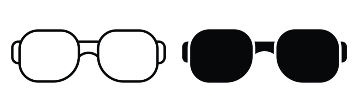 Simple Black and White Outline Glasses Icon with Round Frames and Shape Variations