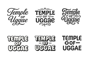 Temple Lettering Variations. Temple of Uggae. Set lettering. harmonious lettering variations of the same emblematic concept, each with different artistic