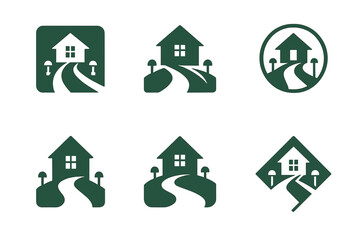 Fototapeta premium Landscape Logo Variations. Property landscaping and curb appeal. Set Logo of property landscaping and curb appeal: driveway flanked by low pathway lights. Icon