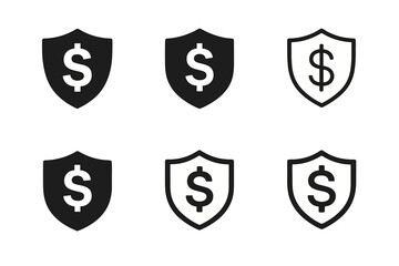 Obraz premium Responsible Finance Logos. Paying off debts and credit obligations. Set Logo of responsible finance: shield protecting dollar. Icon set. harmonious logo