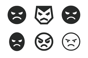 Fototapeta premium Harmonious Face Logos. Uneasy face. Set Logo of Uneasy face: shadowed eyes under brow. harmonious logo variations of the same emblematic concept, each with