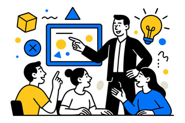 Creative Team Leadership. Toilet Flush Button. Side view of toilet flush button on a modern ceramic toilet with floating abstract geometric shapes, sleek and