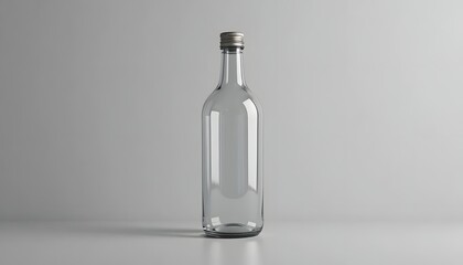 Fototapeta premium Sleek modern glass bottle with metallic cap, perfect for showcasing beverages, spirits, or creative product mockups in a clean studio setting.