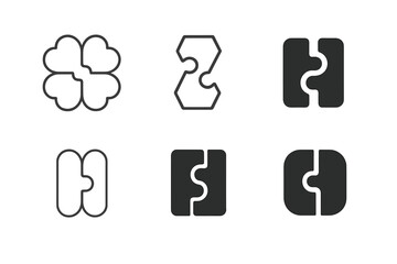 Collaborative Art Logos. Collaborations in art and business. Set Logo of Collaborations in art and business: Co-creation puzzle pieces. Icon set. harmonious