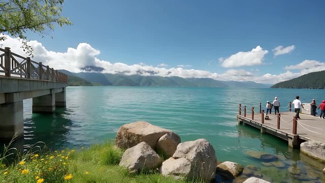 scenic view of a large freshwater lake surrounded by mountains and landscapes during the