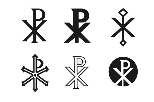 Chi-Rho Logo Variations. Christianity and its influence on Western culture. Set Logo of Christianity and its influence on Western culture: Chi-Rho christogram.
