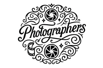 Fototapeta premium Ornamental Camera Calligraphy. Photographers ? flourished classic ornamental lettering; medium-weight strokes with elegant swashes and balanced curls; circular