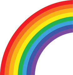 A simple and vibrant vector illustration depicting a quarter section of a classic rainbow, showing the full spectrum of colors: red, orange, yellow, green, blue, indigo, and violet.