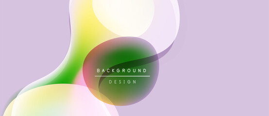 Abstract fluid shapes overlap, creating vibrant color gradients. Soft pink background complements design elements. Modern aesthetic.