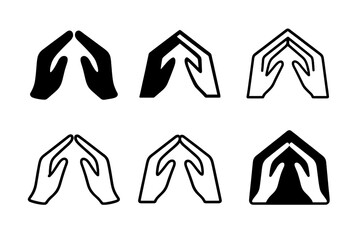 Obraz premium Migrant Shelter Logos. Migrant shelters. Set Logo of Migrant shelters: open hands forming a roof. Icon set. harmonious logo variations of the same emblematic