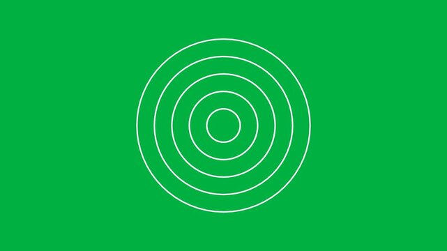 Radar screen concentric circle elements. Animation sound wave. Circle spin target green screen. Radio station signal. Center minimal radial ripple line outline