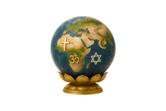 World Religions Globe Isolated on Transparent Background