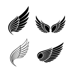 Obraz premium Angel Wings Set Illustration – Black and White Feathered Wing Vector Collection